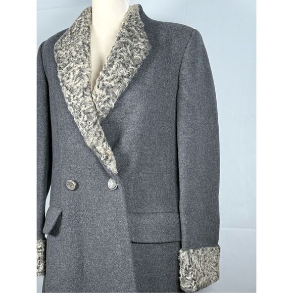 Vintage Harve Bernard Wool Shearling‎ Collar Long Over Coat Womens 10 Gray Union - Picture 5 of 16